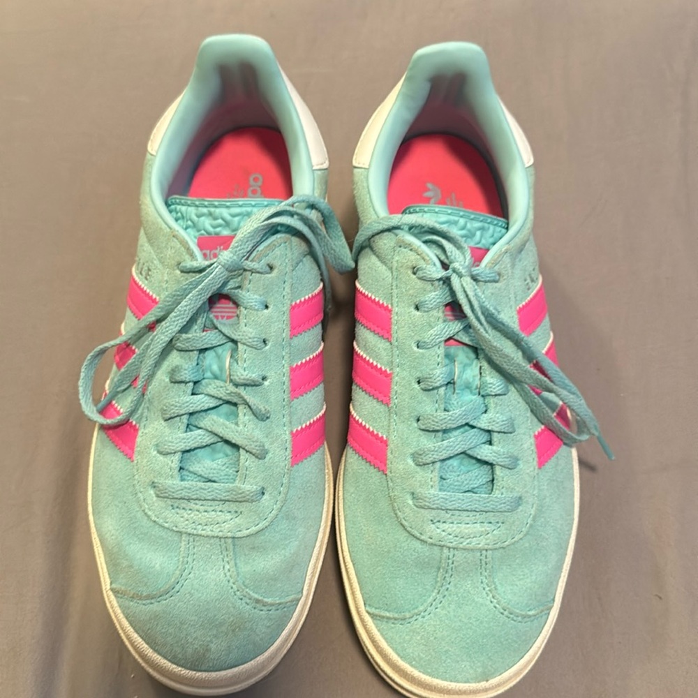 Women's Aqua Suede Sneakers with Pink Stripes